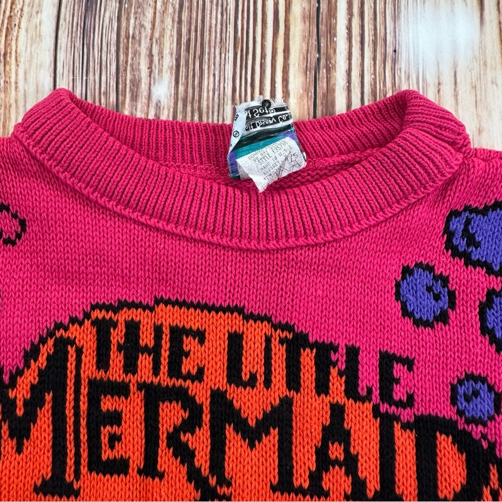 Vintage Disney Little Mermaid Girls Knit Cartoon Movie Sweater Size Small 4/5 - Picture 13 of 13